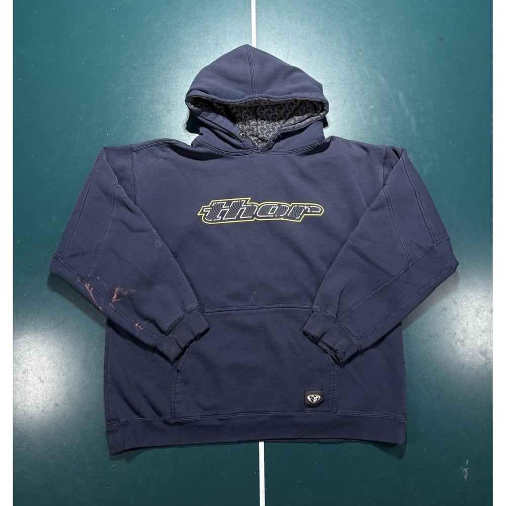 Vintage Thor Motocross Hoodie Sweatshirt Men's XL Navy Blue Faded Distressed Y2K